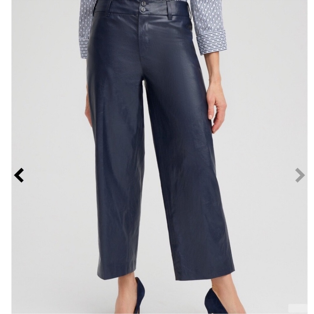 Chico’s Navy Blue Faux Leather Wide-Leg Cropped Pants